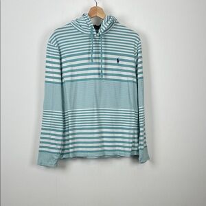 Polo Ralph Lauren Striped Green and White Men's L Pullover Lightweight Hoodie